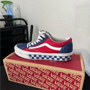 rd and blue checkered vans